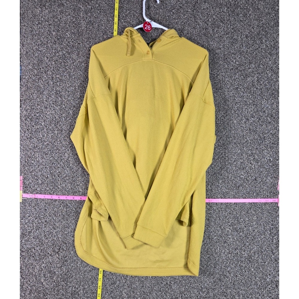 Time and Tru Hoodie Women XXL 20 Mustard Yellow Ribbed Knit Button Neck Relaxed